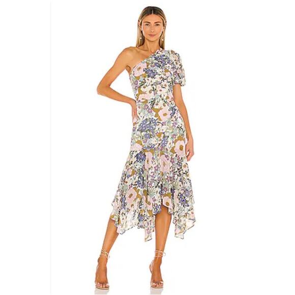 ASTR the Label Santorini Dress in Off White Retro Floral One Shoulder Dress XS - Picture 1 of 15